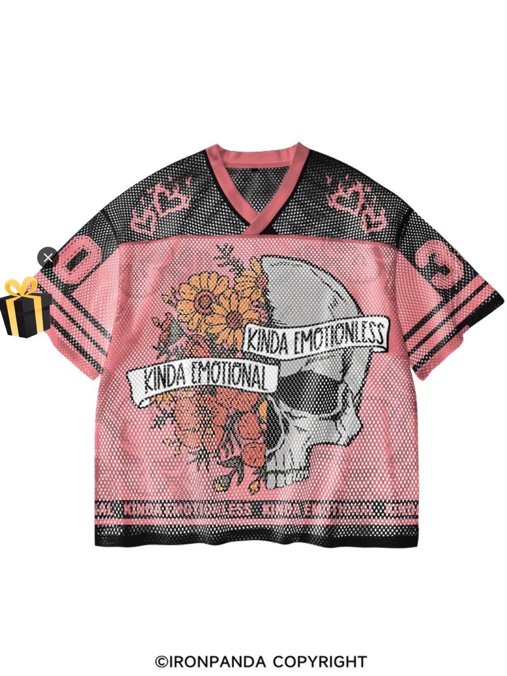 Pink Mesh Crop Top with Skull & Floral Graphic